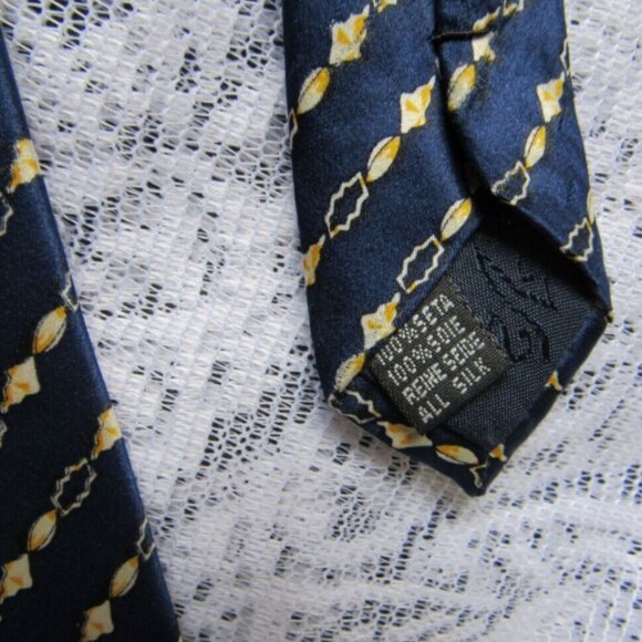 Versace Men Tie, 100% Silk, Navy/Yellow - Picture 3 of 6